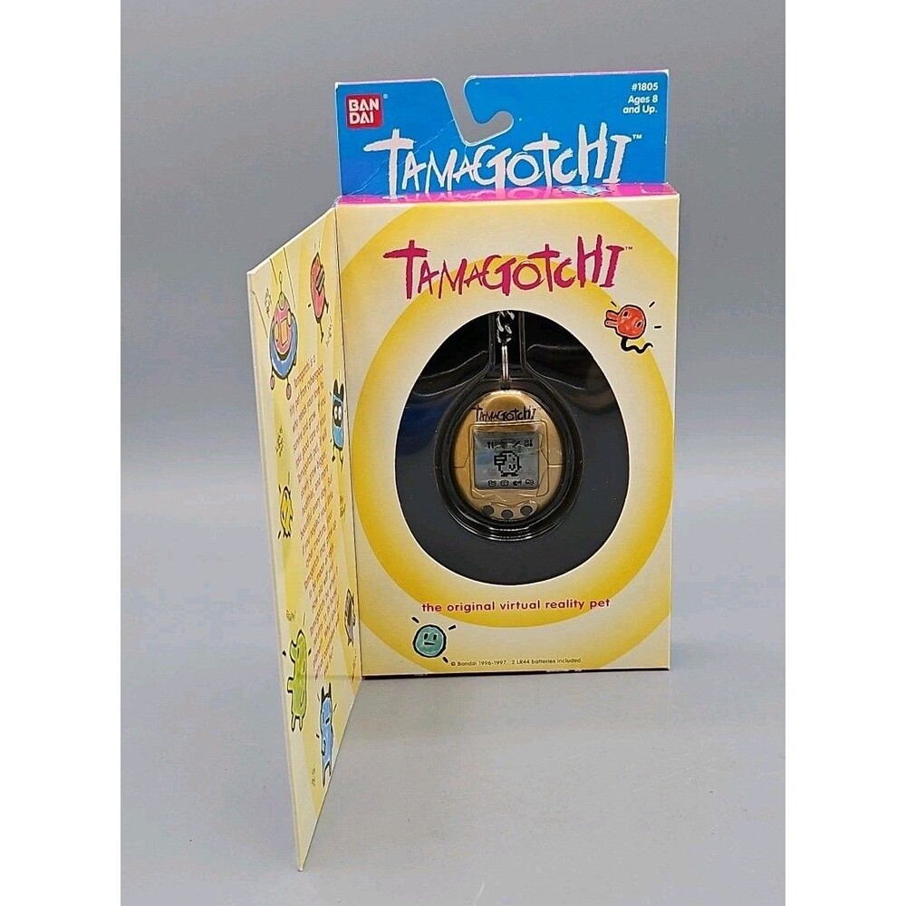 Original 1996-97 Tamagotchi #1805 Gold, Black Buttons, Original Box